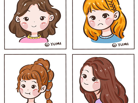 少女风人物头像订制  简笔画教程 可爱少女头像插画