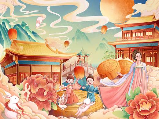 中秋节国潮插画