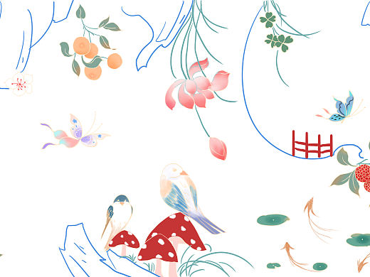 水果花鸟裙（个人主页-ZNTI3OTYyNjA=） - 创作习作 - 站酷设计师荷歌原创素材 - 站酷ZCOOL