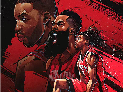 NBA火箭队分位传承美漫插画海报 麦迪哈登杰伦格林写实