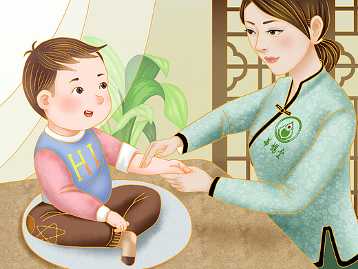 轻国潮插画：中医理疗系列按摩拔火罐刮痧小儿推拿系列