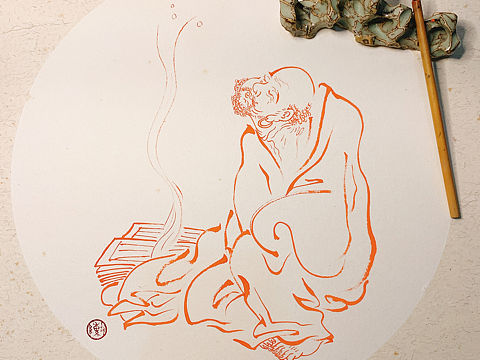 临摹《罗汉修禅图》