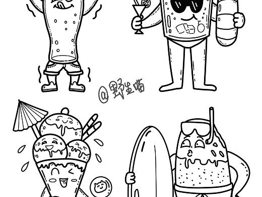 原创夏日拟人简笔插画