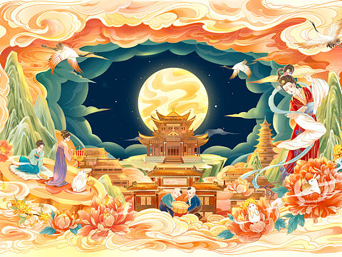 嫦娥月兔中秋节礼品插画包装礼盒定制