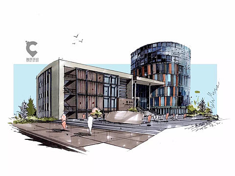 马克笔建筑手绘明信片