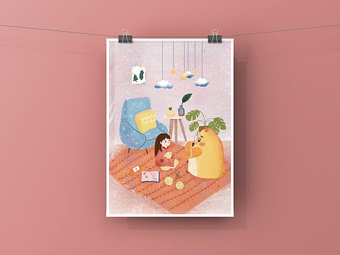 大米和小黄鸡儿童插画