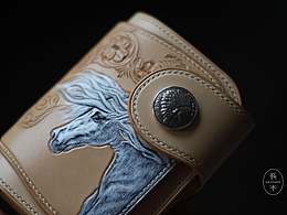 原創(chuàng) 白馬唐草皮雕 短款錢(qián)夾