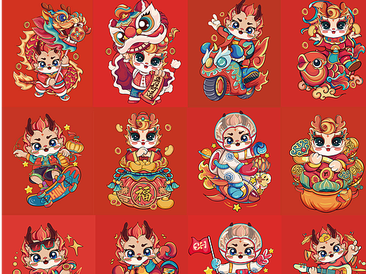 龙年卡通插画设计 童装印花设计 龙年烫画设计