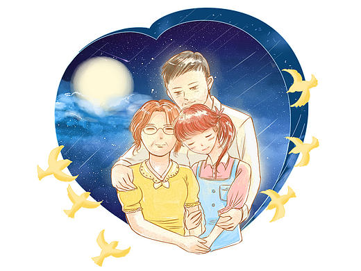 #七夕#-我要和父母一起过 系列插画明信片