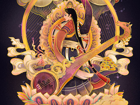 藏式锅庄舞插画