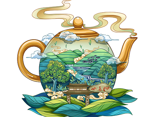 普洱茶创意国潮插图绘制