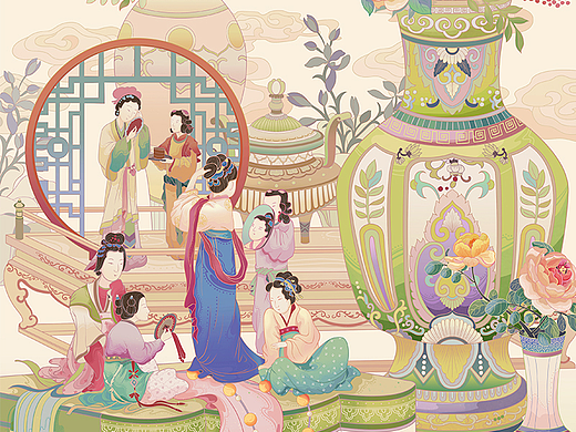 国潮插画-古风仕女美妆插画