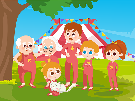 矢量插画故事绘本叠罗汉小猫咪