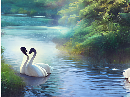 #站酷梦笔#情侣，湖边，天鹅，小路，森林，厚涂，插画