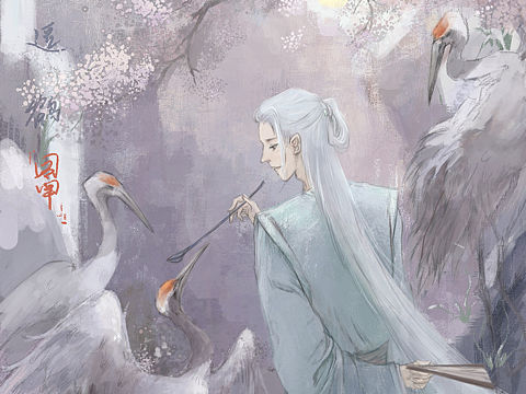 南山逗鹤（习作）