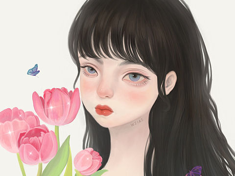 插画郁金香少女🌷