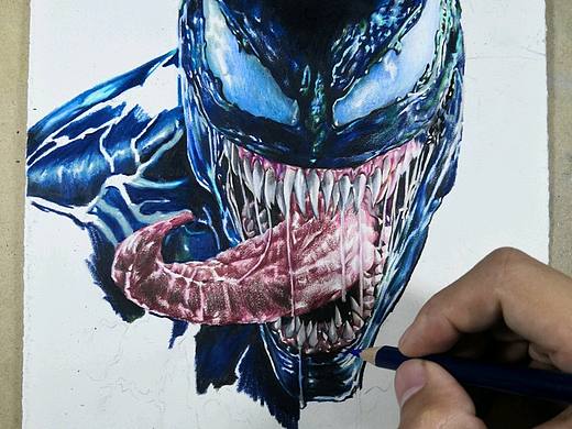 《毒液》彩铅练习（个人主页-ZMzUxMzA2MDA=） - 绘画 - 站酷设计师普藍加深红原创素材 - 站酷ZCOOL