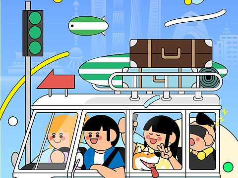 练习作品/国庆假期插画海报（个人主页-ZNDM5NTM5MjA=） - 商业插画 - 站酷设计师KATS2原创素材 - 站酷ZCOOL