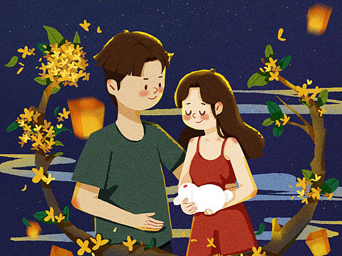 原创插画 | 扁平场景 | 中秋节海报