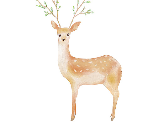 森系小鹿—临摹水彩风插画-创作习作5年前临摹水彩画动漫-其他动漫