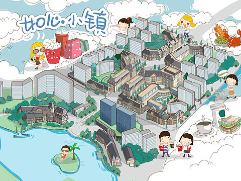 舟山如心小镇手绘地图（个人主页-ZNDQxMzMyMTI=） - 商业插画 - 站酷设计师媛媛子yuan原创素材 - 站酷ZCOOL