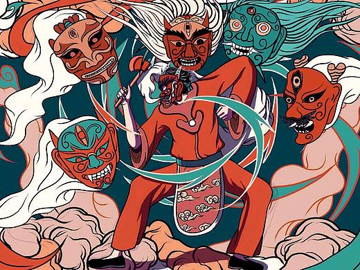 湛江傩舞原创插画