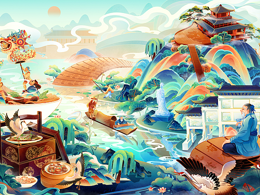 氛围国风插画-遇见蔡甸