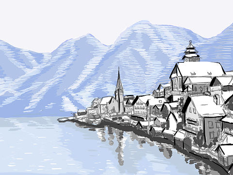 旅行纪念-哈尔施塔特（个人主页-ZMzA3MTQ3MDg=） - 创作习作 - 站酷设计师Mia孟孟阳原创素材 - 站酷ZCOOL