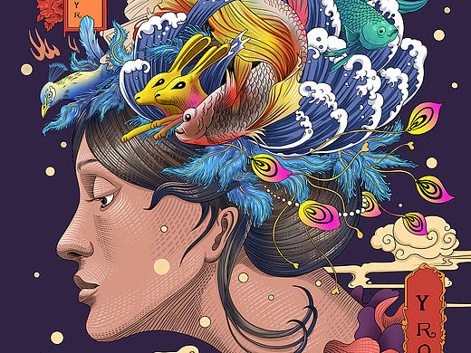 浮世绘-女-鱼-动物