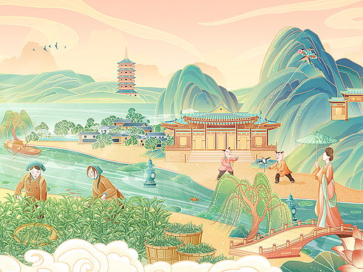 杭州·龙井茶 | 国潮包装插画