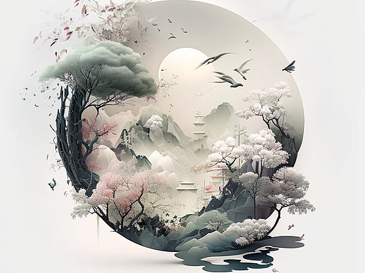 midjourney AI中国风意境水墨画