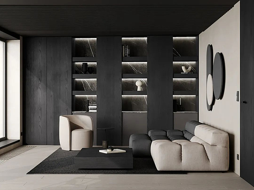 现在，黑色极简住宅装修正流行，全屋极简精致