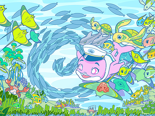 保护珍稀动物-中华白海豚|海洋插画