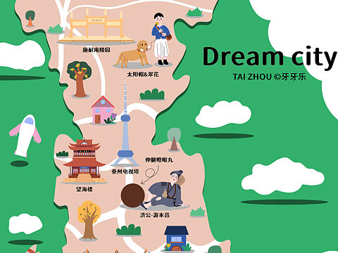 城市地图插画-泰州