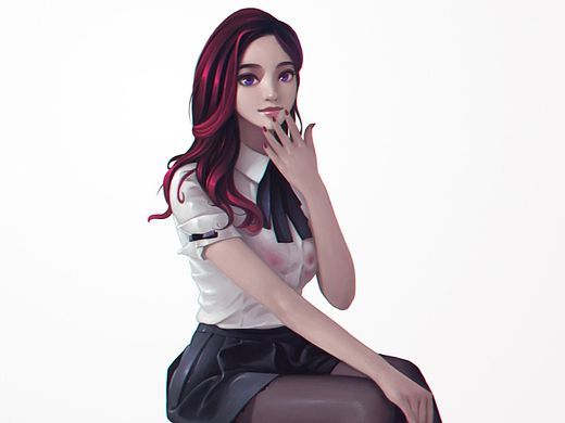 紫红色头发女孩