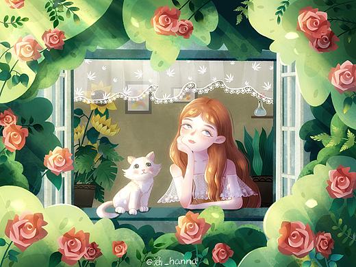 少女与猫（个人主页-ZNDU1NzU4NDQ=） - 儿童插画 - 站酷设计师涵_hanna原创素材 - 站酷ZCOOL