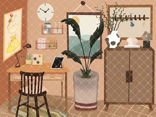 扁平风居家插画