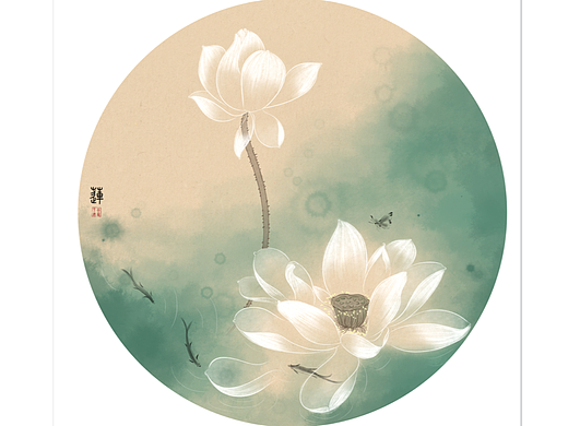 新中式禅意荷花插画