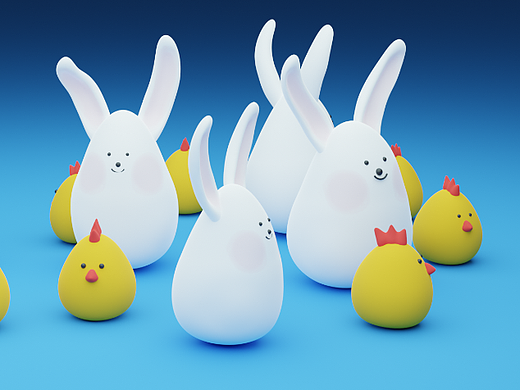 Blender呆萌兔子和小鸡