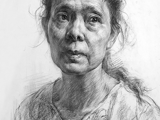 素描头像老年妇女绘画