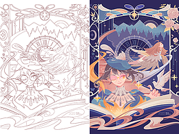 插画-魔法书女孩