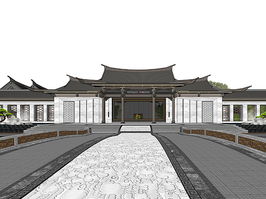 建发嘉庚新中式示范区景观SU模型下载