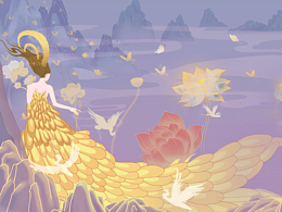 水月洛神采莲图