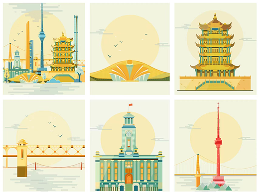 武汉城市地标建筑矢量插画