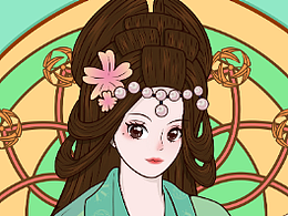 原创AI矢量插画设计-宫廷美女穆夏风