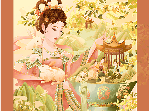 【仕女x中秋】國朝節(jié)日插畫——【折桂中秋圖】（個人主頁-ZNjEzOTA2MjA=） - 商業(yè)插畫 - 站酷設(shè)計師一只團zz原創(chuàng)素材 - 站酷ZCOOL