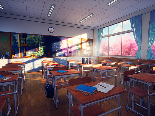 【UE5】日式新海诚风格化教室场景 [三渲二渲染]