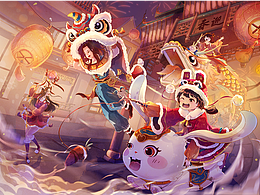 氛围感国风场景插画｜迎春纳福｜中秋夜游