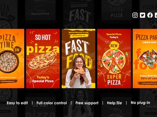 AE模板 | 竖屏美味比萨图片介绍比萨店开业片头