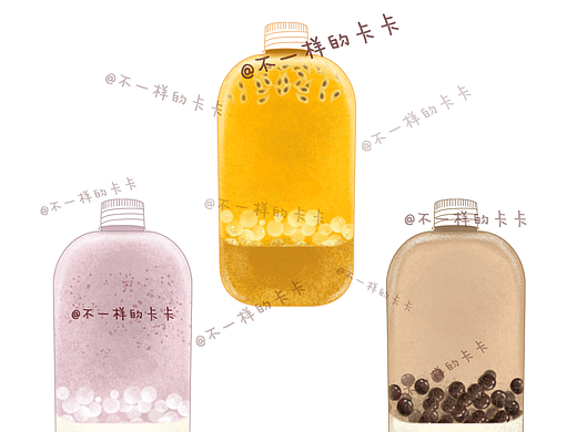 一组手绘珍珠奶茶插画